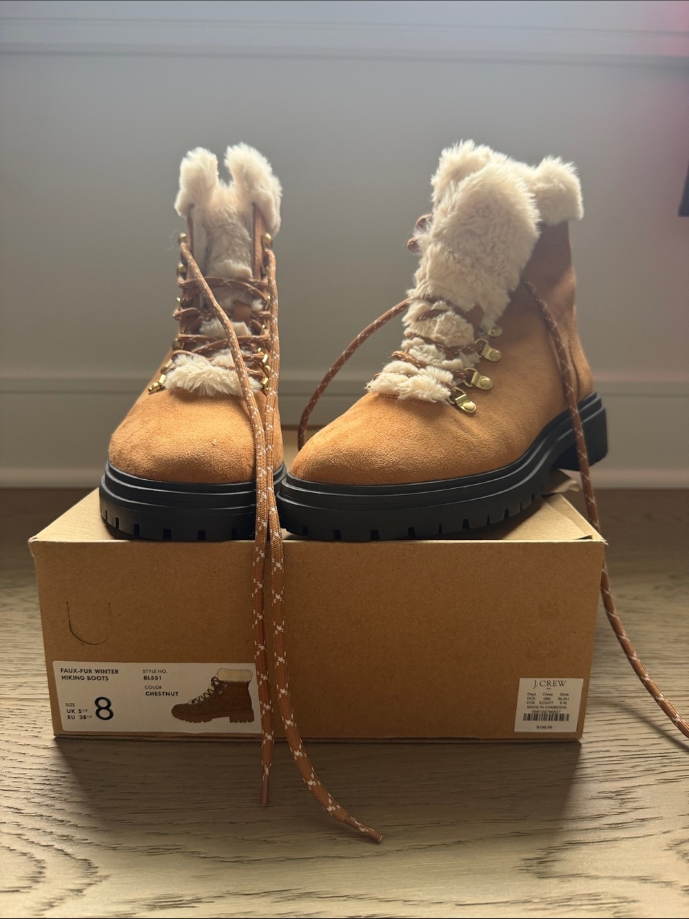J. Crew Chestnut Lace-Up Faux-Fur Hiking Boots - Women's